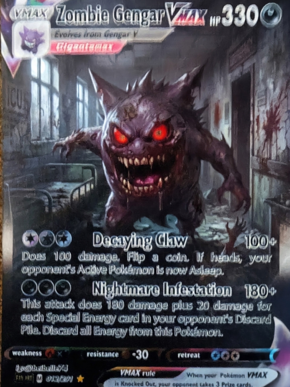 Zombie Gengar VMAX Art Print - Dark Purple Horror Wall Art